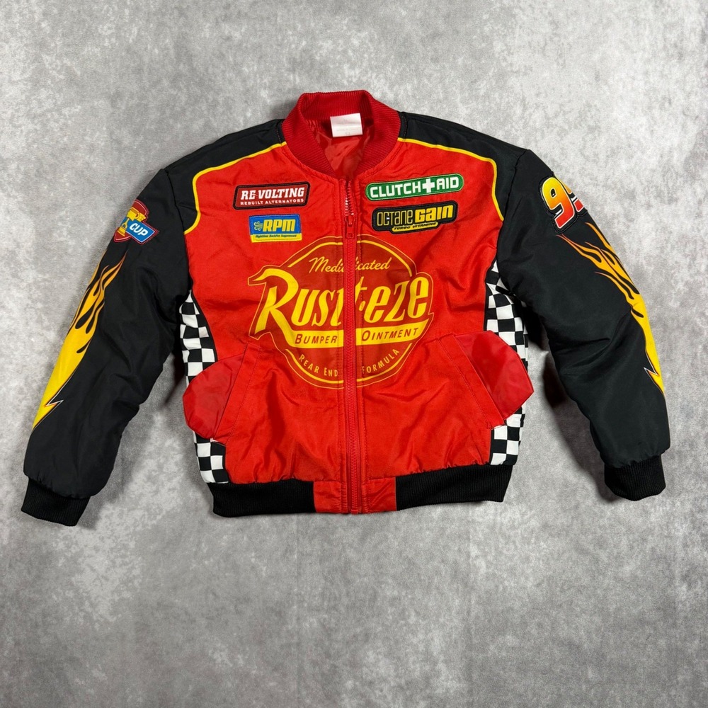Disney Pixar Cars Lightning McQueen Racing Jacket Red Black 2T Rust-eze Bomber